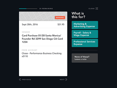 Categorization business cards expenses simple transactions workflow