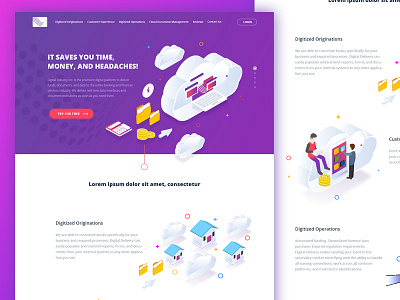 Digital Delivery Homepage flat illustration isometric ui ux web design