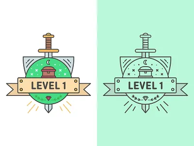 Day 3 - Round adventure badge challenge chest contrast daily gem icon level moon stars sword