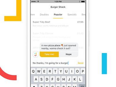 Pizza Hints app chat clean menu minimal pizza pop over simple