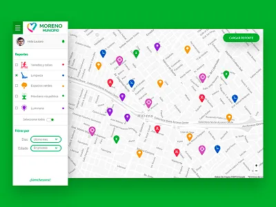 Mapa vecinal city claim dashboard green interface local map neighbors request ui
