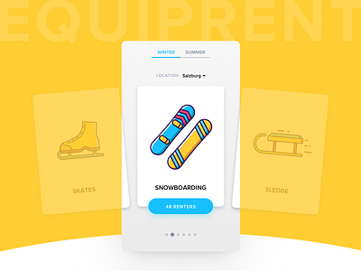 EquipRent card equipment filter location mobile rent sport summer ui ux winter