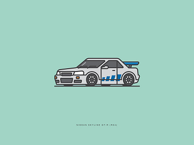 Car Series - Nissan Skyline GT-R (R34) artwork car coupe illustration lineart nissan shot skyline vector