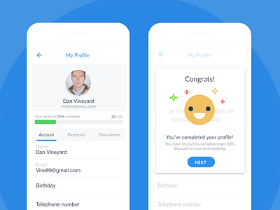 My Profile app celebrate congrats ios mobile profile social ui user ux