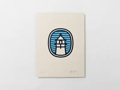Lighthouse Poster design icon lake lighthouse logo mark port sea thick lines vector water waves