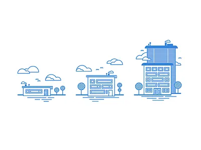 House Wheel illustration Rebound - Linear Study blue cloud comparison flat house icon line line art pricing skyscraper tree vector line