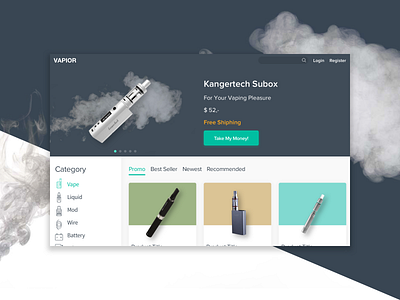 Vapior cigarette ecommerce landing liquid page shop ui ux vape