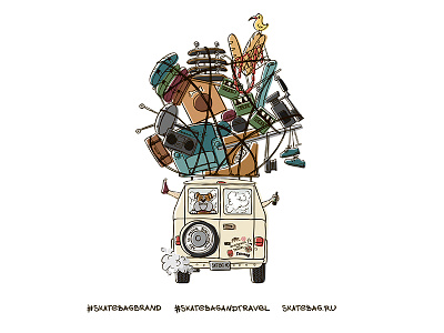 SKATE BAG & TRAVEL bag bus car illustration skate travel vector