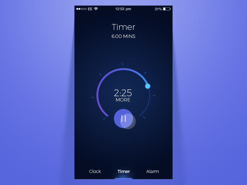 Clock App Animation animation clock dark minimalist mobile pause reduce clutter simple solution start timer ui