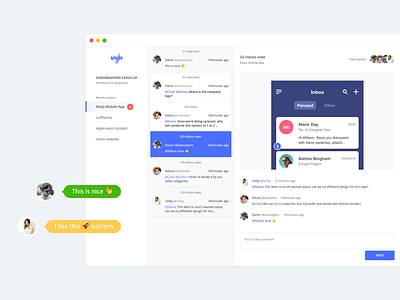 Conversation Catch Up app chat design evrybo minimal notification ui ux webdesign