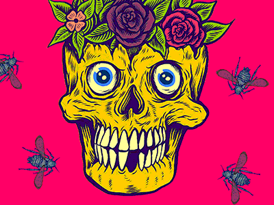 Bzzzzzz animation flowers fly hot illustration rose skull spring sun