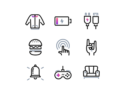 Weekend icons battery burger game icon outline