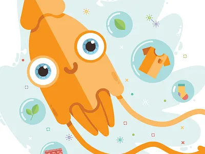 Calamari animal character color design illustration product water