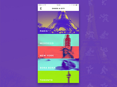 Out of Town, Need to workout though cities design duotone icons list mobile play sports travel ui ux visual