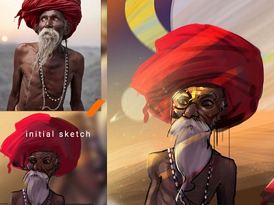 Old man on MARS caricature cartoon character fun oldman painting photoshop steps