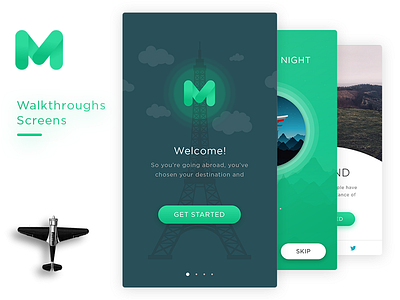 Mugen App Ui Kit - Walkthroughs app design ios iphone kit mobile mugen template travel ui