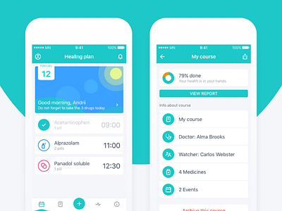 Healing plan and my course. Nurse Mobile. add animation course healing interface ios medicine mobile pill principle ui wearable