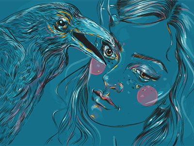 Dribbble 243 birds crop detail elena greta eyes nevermore poe portrait raven the