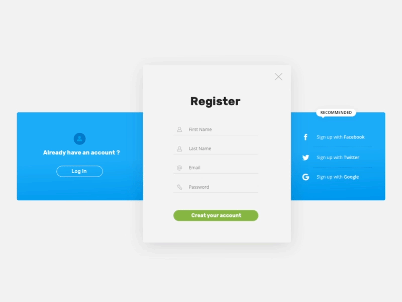 Login vs Register animation form login register transition
