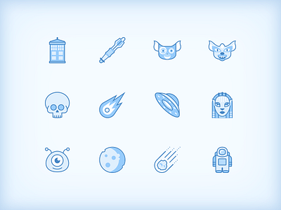 Blue UI Сuties alien avatar blue bluetone doctor who gremlin icon icons set space ufo