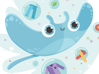 Manta animal character color design illustration product water