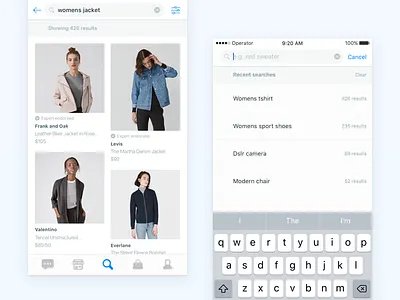 Operator Search Iteration browse cards clean ecommerce fashion grid ios mobile search simple