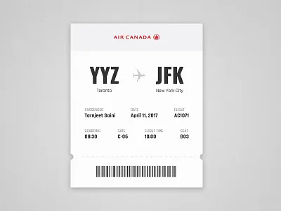 Boarding Pass // 024 air canada boarding pass daily ui new york city toronto ui ux