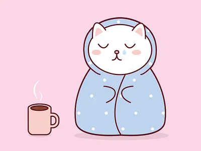 Little crying kitty cat coffee illustration kitty pink pur purr vector