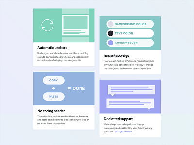 MakersFeed Features designer flat front end development landing page marketing minimal pastels saas typography ui ux web design