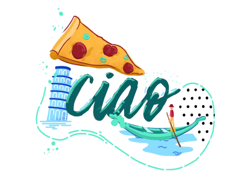 Italy airplane animation dots gondola illustration italian pizza tower of pisa