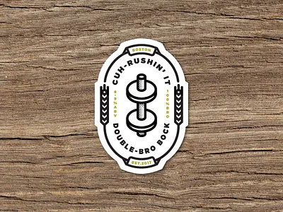 Cuh-Rushin' It Brogrammer Beer Sticker beer bock bro brogrammer bruh dumbbell logo sticker weights