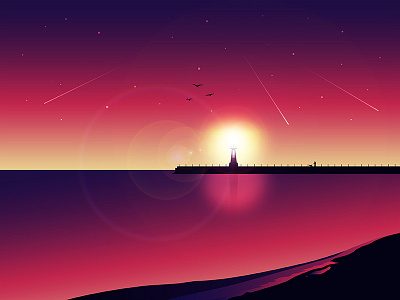 Lighthouse creative dribbble gradient graphic illustrator landscape lighthouse ocean photoshop