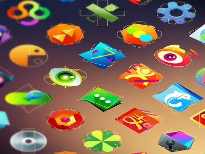 Launcher Icon: Light & line box camera dialog game gear icon map phone player radio shop wallet