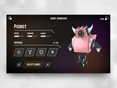 Upgrade #2 3d animation cartoon design game gif interface robot select ui unity upgrade