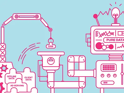 Pure Data System analytics blue data illustration machine mechanical pink