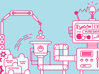 Pure Data System analytics blue data illustration machine mechanical pink