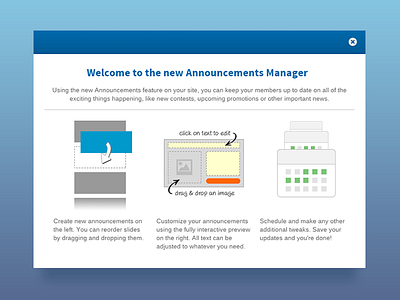 Announcements Onboarding modal onboarding ui