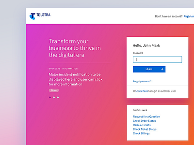Login Page form login sign up telco telstra username