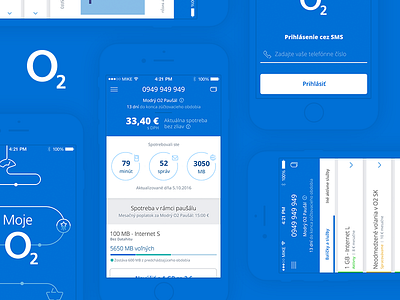 Moje O2 blue clean design coroporate elite flat gregus material design minimal mobile app o2 slovakia telco