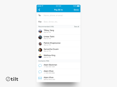 Tilt: Send Money | iOS blue design flat ios iphone mobile san francisco ui