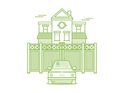 At the gate car gate house illustration