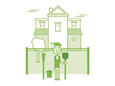 Finally got out of his car house illustration person shovel