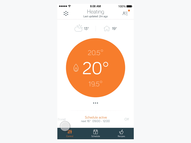 Heating Mode Switcher carousel heating interaction modes simple slider thermostat