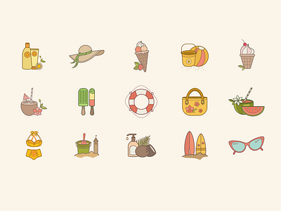 Holiday Icons... I miss sunny days ball beach bikini cream drink hat holiday ice ceam icons sand sun toy