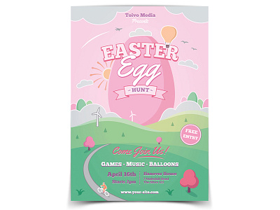 Easter Egg Hunt Flyer easter egg flyer illustration poster print design retro template vector