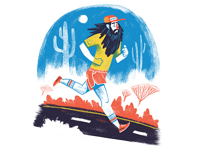 I Just Felt Like Running athletic beard cactus character painting road running