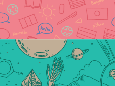 Banners galore! banner color hand drawn icons illustration playful science