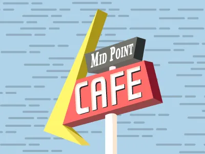 Mid Point Cafe Retro Sign flat flat illustration retro route 66 sign style texas typography vector vintage