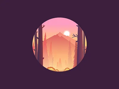 sunrise colour forest illustration mountain sun