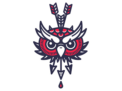 Owly arrow bird feathers illustration owl tattoo traditional